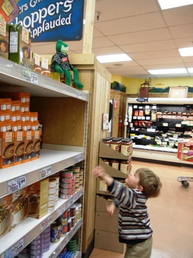 Celebration after finding Trader Joe's mascot.