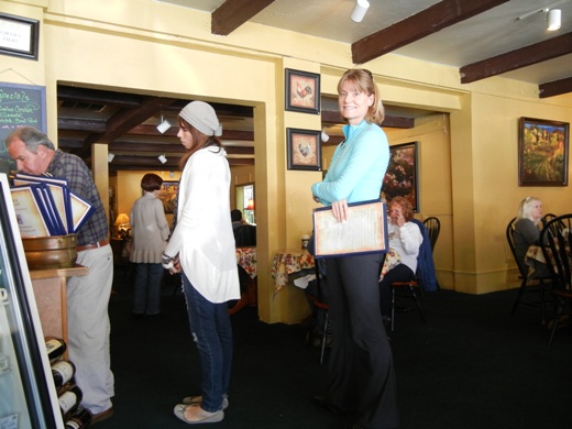 In line to order the food.