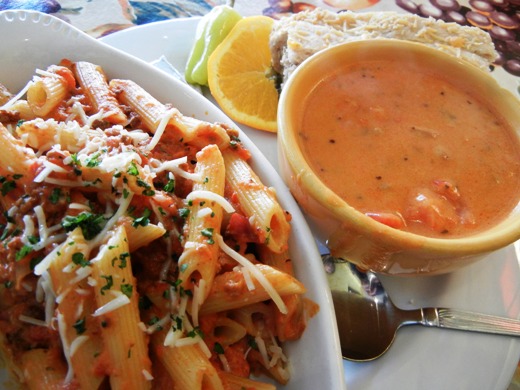 Pasta and soup.