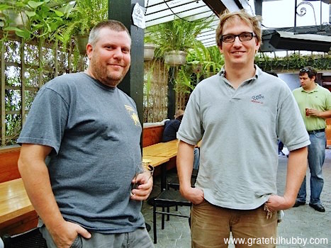 Steve Donohue (left) and Peter Licht (right) at the Hermitage Brewing Ale de Dieux biere de garde release party at Tied House in Mountain View