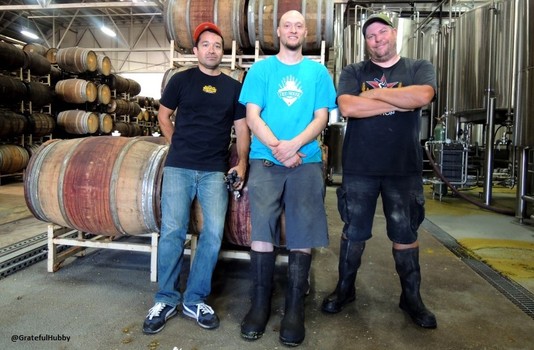 Hermitage Brewing head brewer Greg Filippi (center) at Hermitage Brewing Company joined by Palo Alto Brewing's Kasim Syed and Santa Clara Valley Brewing's Steve Donohue. Photo from this past fall.