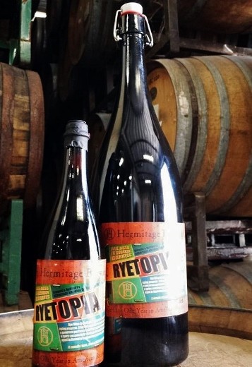 Hermitage Brewing Company Ryetopia bourbon barrel-aged rye barley wine now available in 750ml and 3L bottles (photo courtesy of Hermitage)