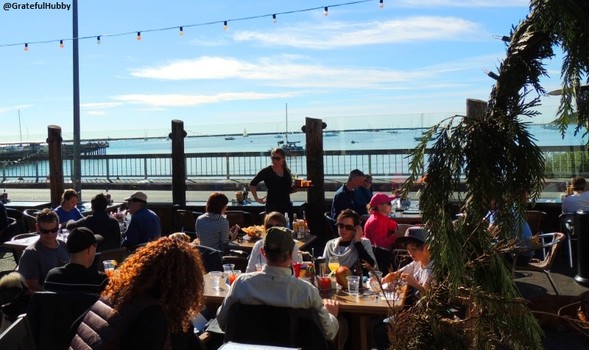 Outdoor patio with a view at Half Moon Bay Brewing Company