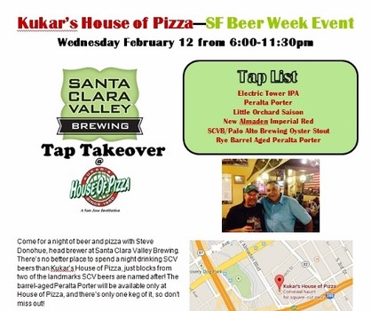 Santa Clara Valley Brewing Tap Takeover at Kukar’s House of Pizza