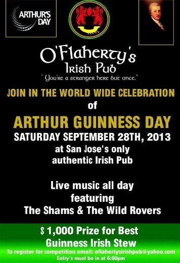 Arthur Guinness Day at O’Flaherty’s Irish Pub in Downtown San Jose