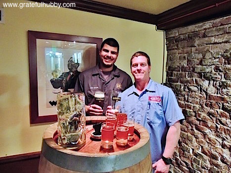 Gordon Biersch San Jose assistant brewer (l) and brewmaster Jeff Liles (r) at a December 2012 event featuring unfiltered Marzen from a wooden barrel