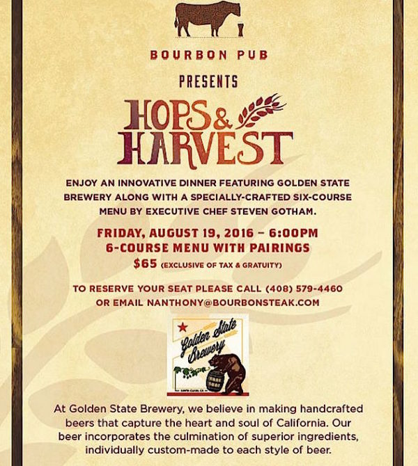 Upcoming Hops & Harvest Beer Dinner at Michael Mina’s Bourbon Pub to Feature Golden State Brewery